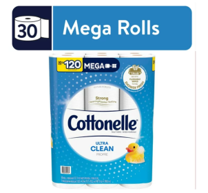 Cottonelle Ultra Clean Toilet Paper, 30 Mega Rolls