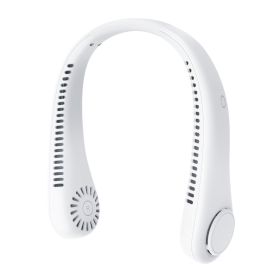 Mini hanging handheld leafless hanging neck fan portable silent outdoor usb charging super long life portable cooling lazy small fan (Color: White [Hangneck Fan])